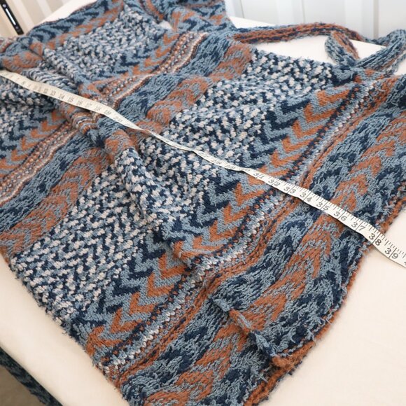 Free People Women's Iona Wrap Knit Cardigan Aztec Print Size Large Blue Brown - Picture 7 of 7